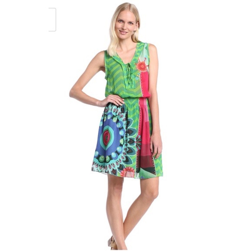 DESIGUAL | Damen Kleid Dress In Green w/ Designs